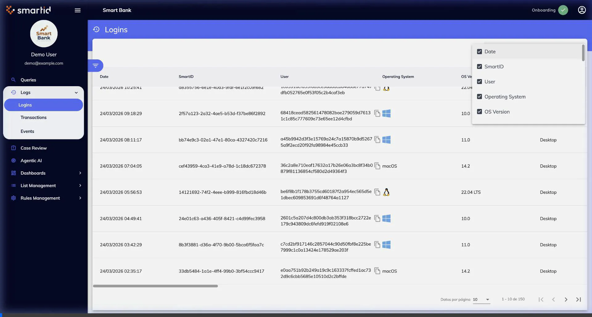 Logs — Transacciones