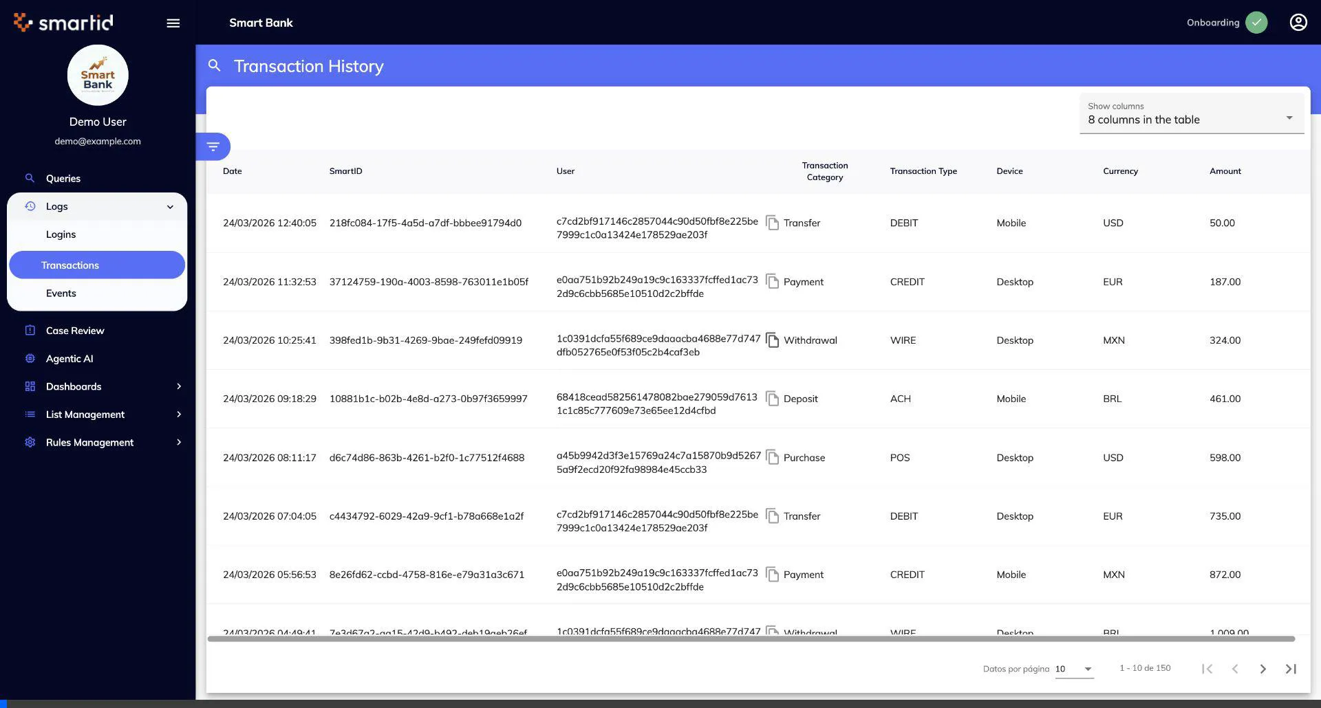 Logs — Eventos